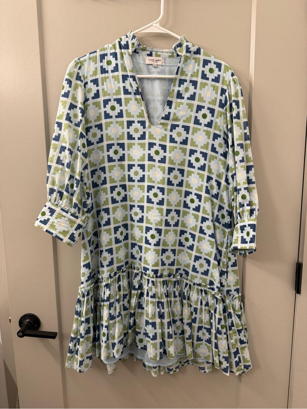 Oatmeal Lane Blue & Green Patterned Mini Dress